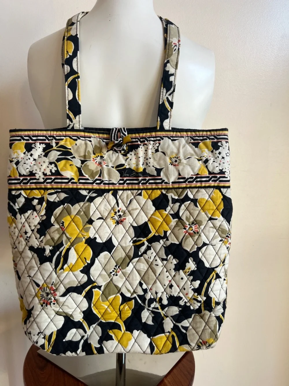 Vera Bradley Black, White & Yellow Floral Quilted Tote